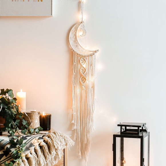 Boho Macrame Woven Wall Moon Decor with led lights - Picture 2 of 5